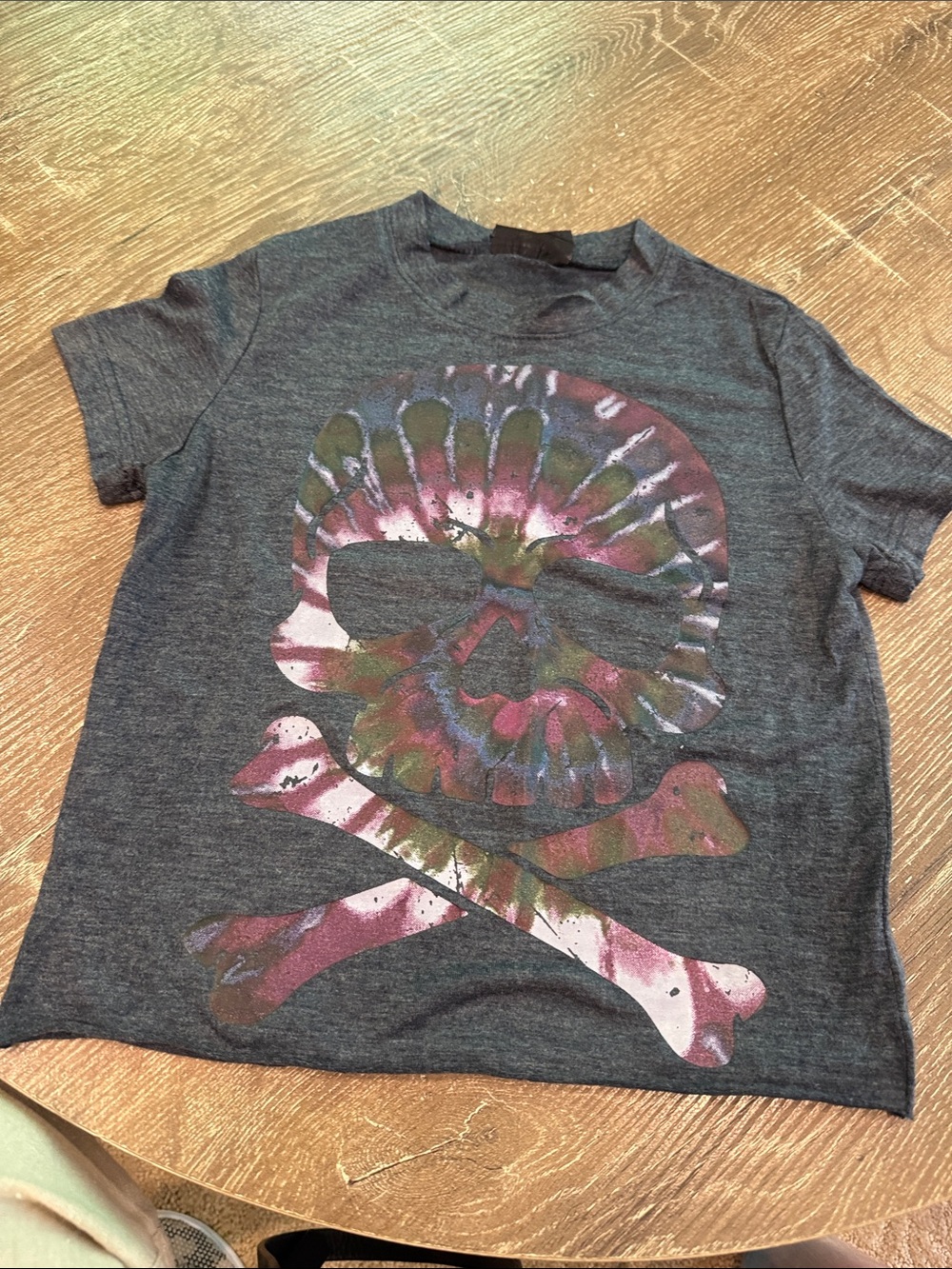 Kids Gray Tie-Dye Skull & Crossbones Tee